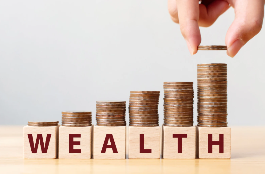 stacked coins and growth blocks illustrating calculated risk in investing and long-term wealth building