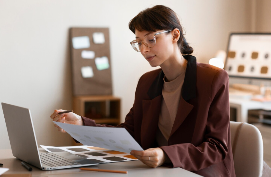 Woman reviewing business documents to illustrate the ownership path to wealth